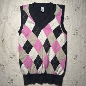 vintage y2k pink/gray GAP argyle knit sweater vest – size xs